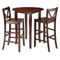 Winsome 38.9 x 33.86 x 33.86 in. Fiona High Round Table with 2 Bar V-Back Stool, Walnut - 3 Piece, 3PK 94385